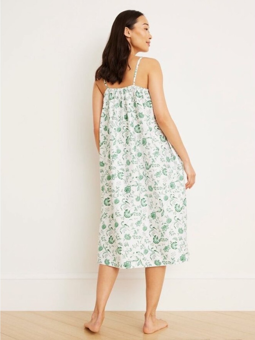 LAKE Poplin Green Meadow Vines Floral Midi Nightgown Porch Dress Cotton Size L